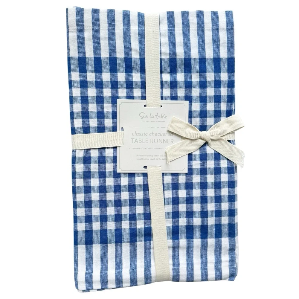 Sur la Table Table Runner in BBQ Check Blue | NWT